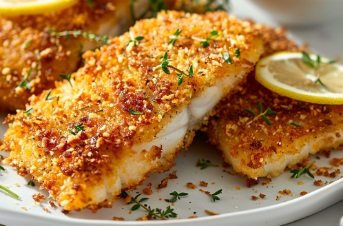 des morçeaux de colin pané panko air fryer dans une assiette