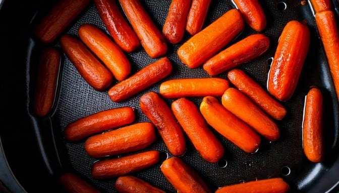 des baby carottes cuites dans un panier d'air fryer